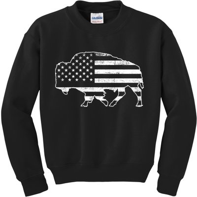 American Bison Gray Style Vintage Flag Kids Sweatshirt