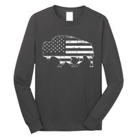 American Bison Gray Style Vintage Flag Long Sleeve Shirt