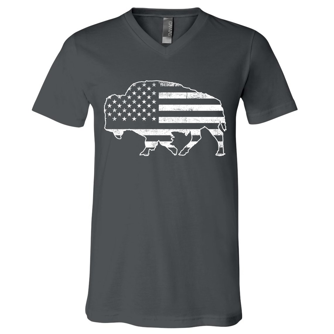American Bison Gray Style Vintage Flag V-Neck T-Shirt
