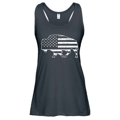 American Bison Gray Style Vintage Flag Ladies Essential Flowy Tank