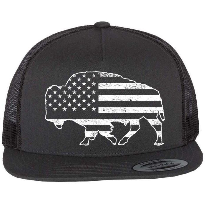 American Bison Gray Style Vintage Flag Flatbill Hat