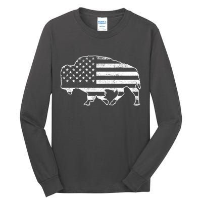American Bison Gray Style Vintage Flag Tall Long Sleeve T-Shirt