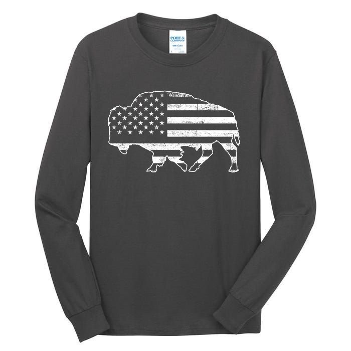 American Bison Gray Style Vintage Flag Tall Long Sleeve T-Shirt