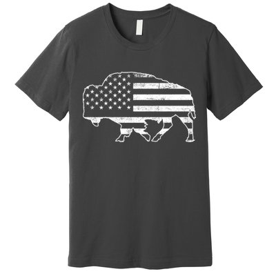 American Bison Gray Style Vintage Flag Premium T-Shirt