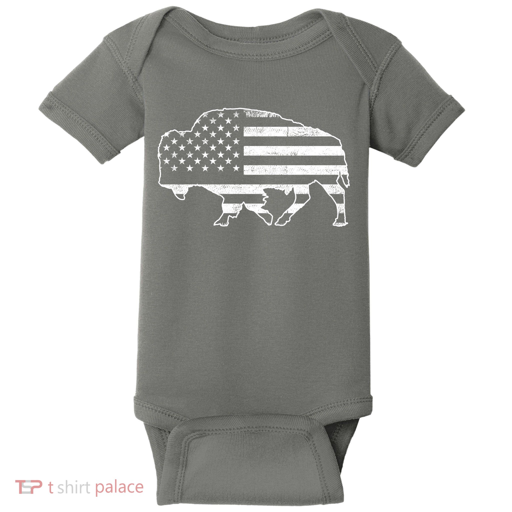 American Bison Gray Style Vintage Flag Baby Bodysuit