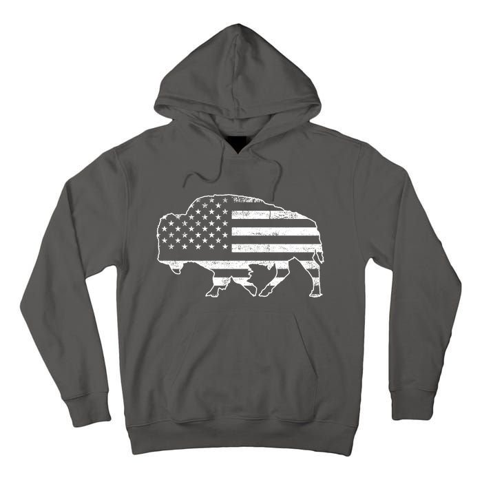 American Bison Gray Style Vintage Flag Tall Hoodie