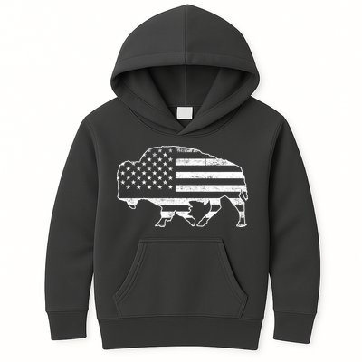 American Bison Gray Style Vintage Flag Kids Hoodie