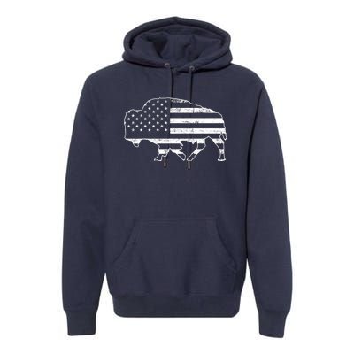 American Bison Gray Style Vintage Flag Premium Hoodie