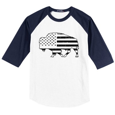 American Bison Gray Style Vintage Flag Baseball Sleeve Shirt