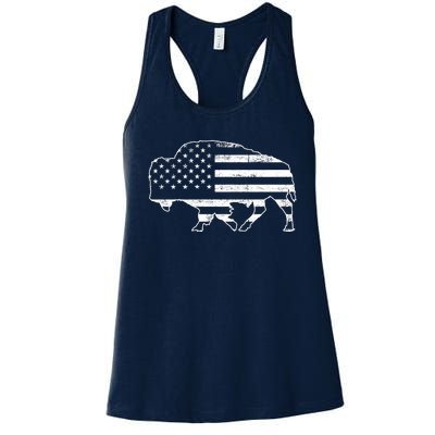 American Bison Gray Style Vintage Flag Women's Racerback Tank