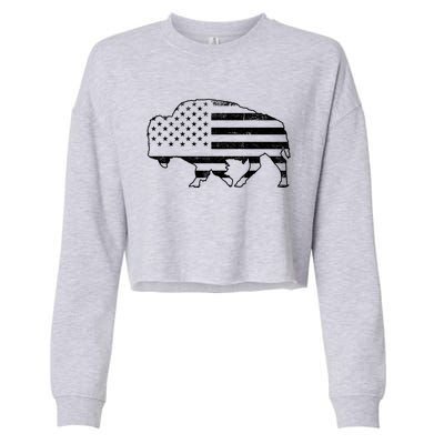 American Bison Gray Style Vintage Flag Cropped Pullover Crew