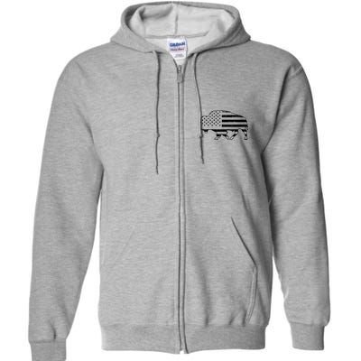 American Bison Gray Style Vintage Flag Full Zip Hoodie