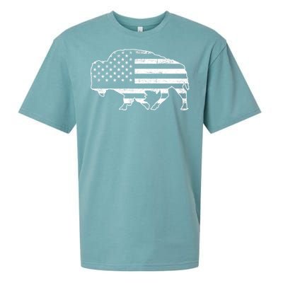 American Bison Gray Style Vintage Flag Sueded Cloud Jersey T-Shirt