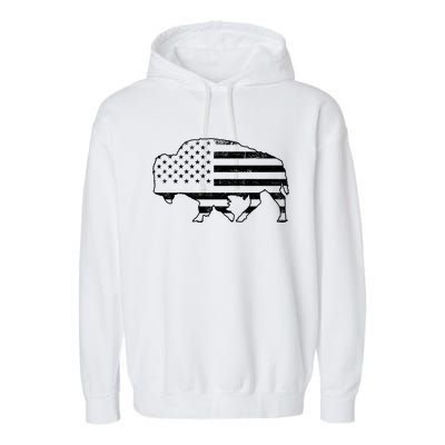 American Bison Gray Style Vintage Flag Garment-Dyed Fleece Hoodie