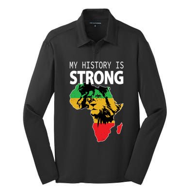 African Black Gift My History Is Strong History Gift Silk Touch Performance Long Sleeve Polo