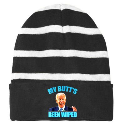 Anti Biden Gaffe My Butts Been Wiped Support Trump Election Striped Beanie with Solid Band