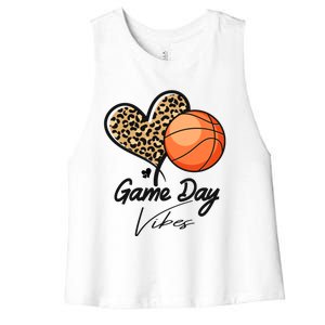 America Basketball Game Day Vibes Basketball Mom Leopard Women's Racerback Cropped Tank