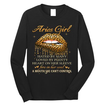 Aries Birthday Gifts Funny Leopard Sexy Lip Long Sleeve Shirt