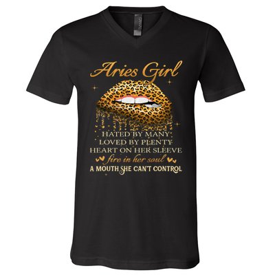 Aries Birthday Gifts Funny Leopard Sexy Lip V-Neck T-Shirt