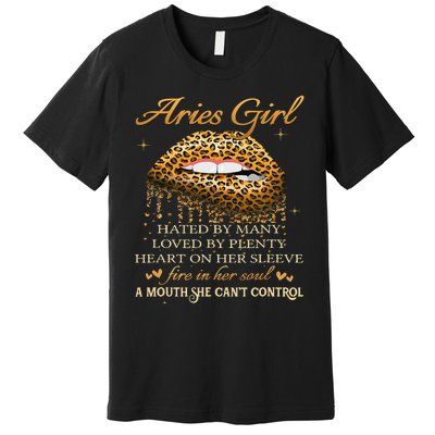 Aries Birthday Gifts Funny Leopard Sexy Lip Premium T-Shirt