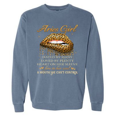 Aries Birthday Gifts Funny Leopard Sexy Lip Garment-Dyed Sweatshirt