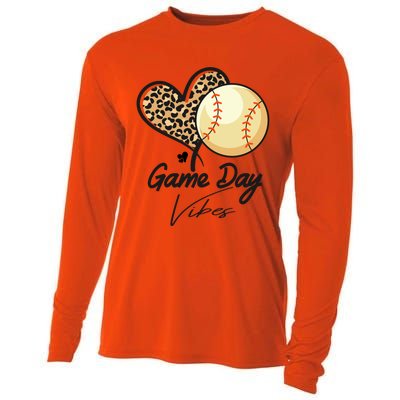 America Baseball Game Day Vibes Baseball Mom Leopard Gift Cooling Performance Long Sleeve Crew