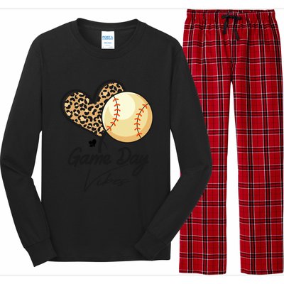 America Baseball Game Day Vibes Baseball Mom Leopard Gift Long Sleeve Pajama Set