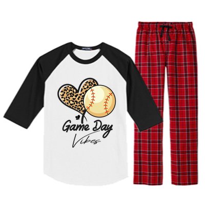 America Baseball Game Day Vibes Baseball Mom Leopard Gift Raglan Sleeve Pajama Set