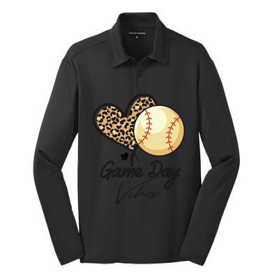 America Baseball Game Day Vibes Baseball Mom Leopard Gift Silk Touch Performance Long Sleeve Polo