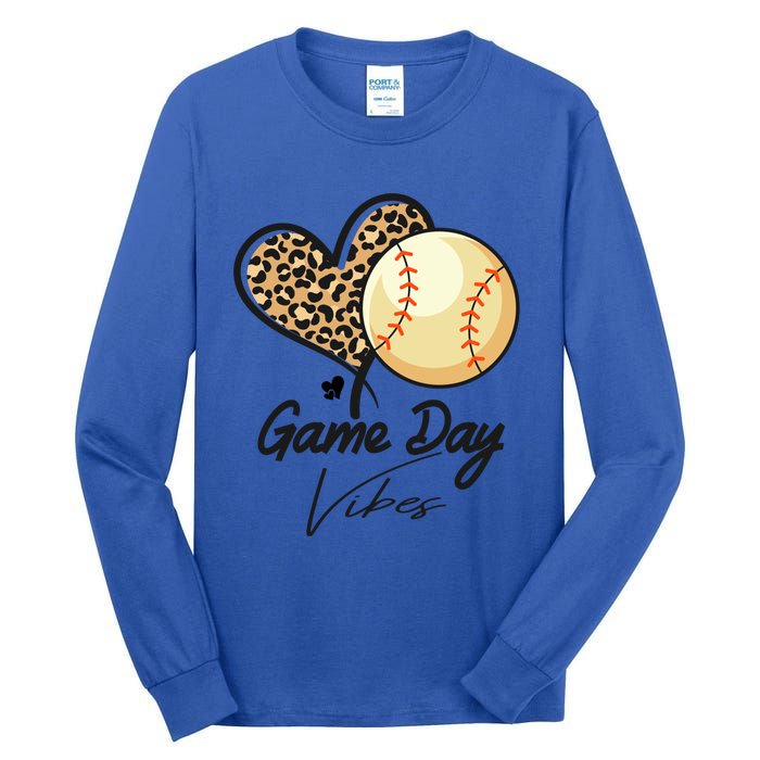 America Baseball Game Day Vibes Baseball Mom Leopard Gift Tall Long Sleeve T-Shirt