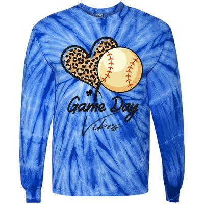 America Baseball Game Day Vibes Baseball Mom Leopard Gift Tie-Dye Long Sleeve Shirt