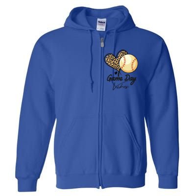 America Baseball Game Day Vibes Baseball Mom Leopard Gift Full Zip Hoodie