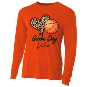 America Basketball Game Day Vibes Basketball Mom Leopard Gift Cooling Performance Long Sleeve Crew