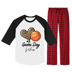 America Basketball Game Day Vibes Basketball Mom Leopard Gift Raglan Sleeve Pajama Set