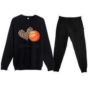 America Basketball Game Day Vibes Basketball Mom Leopard Gift Premium Crewneck Sweatsuit Set