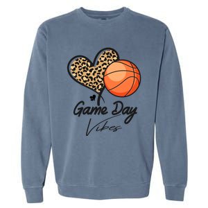 America Basketball Game Day Vibes Basketball Mom Leopard Gift Garment-Dyed Sweatshirt