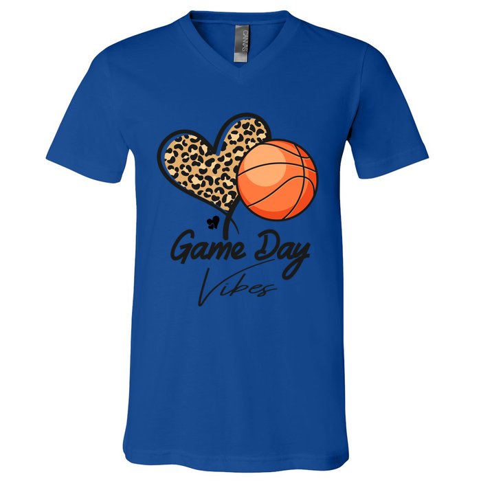 America Basketball Game Day Vibes Basketball Mom Leopard Gift V-Neck T-Shirt