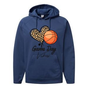 America Basketball Game Day Vibes Basketball Mom Leopard Gift Performance Fleece Hoodie