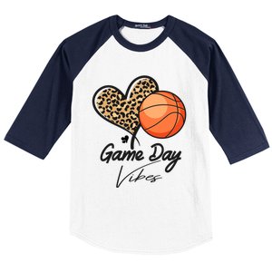 America Basketball Game Day Vibes Basketball Mom Leopard Gift Baseball Sleeve Shirt