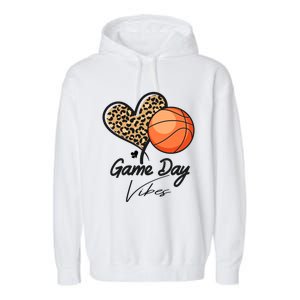 America Basketball Game Day Vibes Basketball Mom Leopard Gift Garment-Dyed Fleece Hoodie