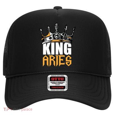 Aries Birthday Gifts King Aries Zodiac High Crown Mesh Back Trucker Hat