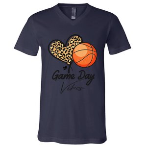 America Basketball Game Day Vibes Basketball Mom Leopard V-Neck T-Shirt