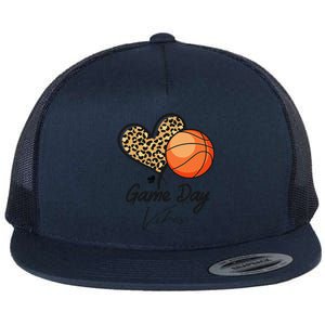 America Basketball Game Day Vibes Basketball Mom Leopard Flat Bill Trucker Hat