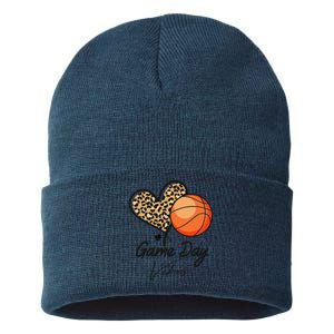 America Basketball Game Day Vibes Basketball Mom Leopard Sustainable Knit Beanie