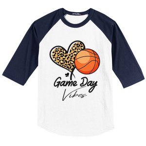 America Basketball Game Day Vibes Basketball Mom Leopard Baseball Sleeve Shirt