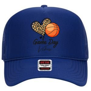 America Basketball Game Day Vibes Basketball Mom Leopard High Crown Mesh Back Trucker Hat