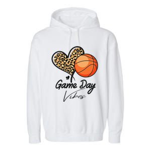 America Basketball Game Day Vibes Basketball Mom Leopard Garment-Dyed Fleece Hoodie