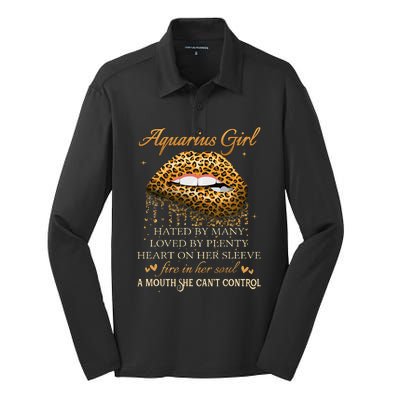 Aquarius Birthday Gifts Funny Leopard Sexy Lip Silk Touch Performance Long Sleeve Polo