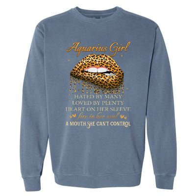 Aquarius Birthday Gifts Funny Leopard Sexy Lip Garment-Dyed Sweatshirt