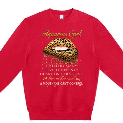 Aquarius Birthday Gifts Funny Leopard Sexy Lip Premium Crewneck Sweatshirt